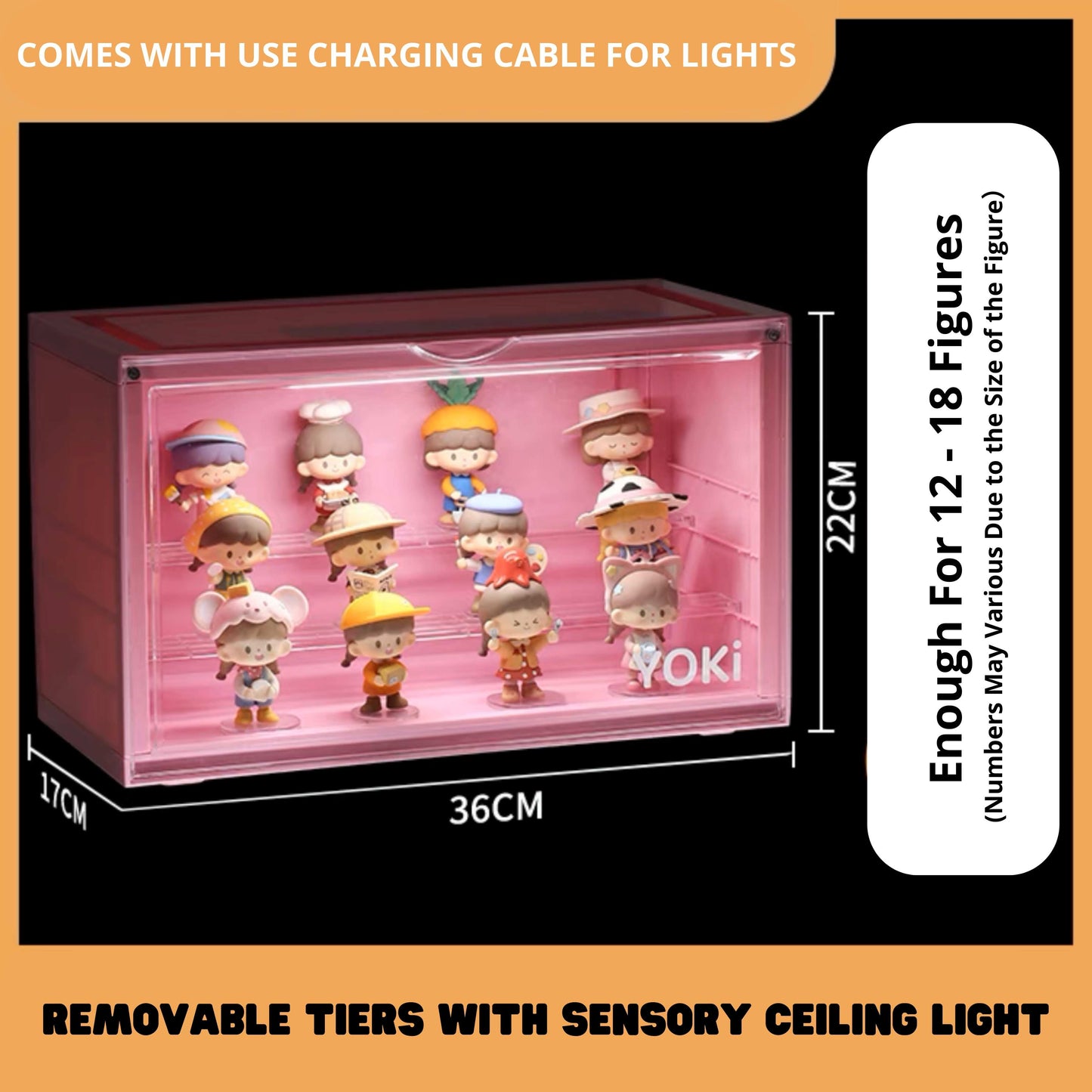 Yoki Display Box: Classic Solid Back + Portable Light Bar