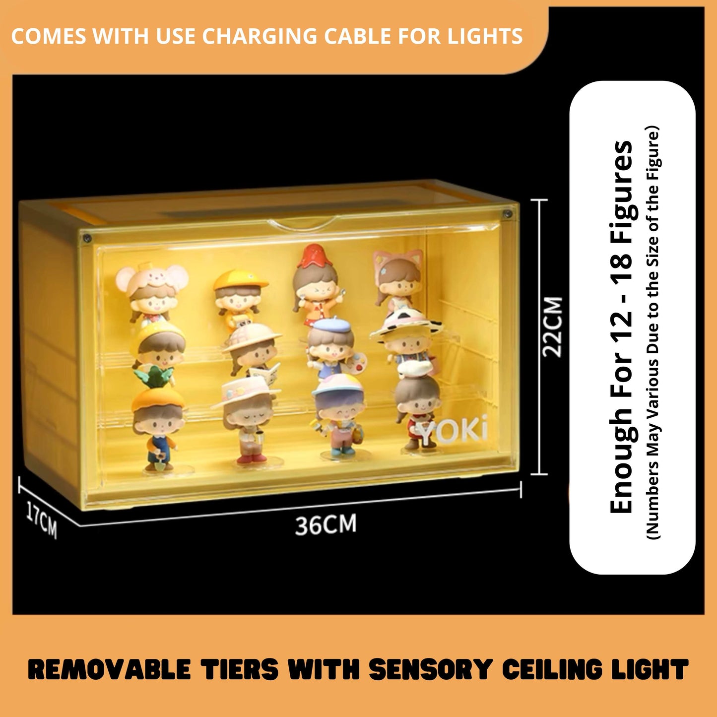 Yoki Display Box: Classic Solid Back + Portable Light Bar