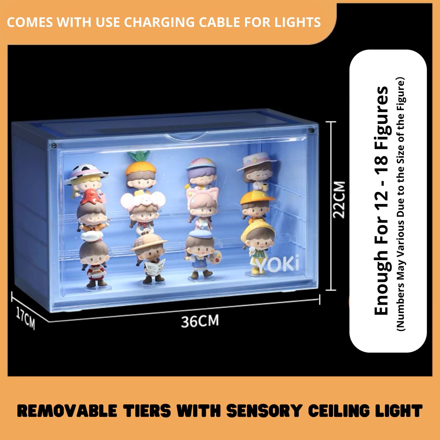 Yoki Display Box: Classic Solid Back + Portable Light Bar
