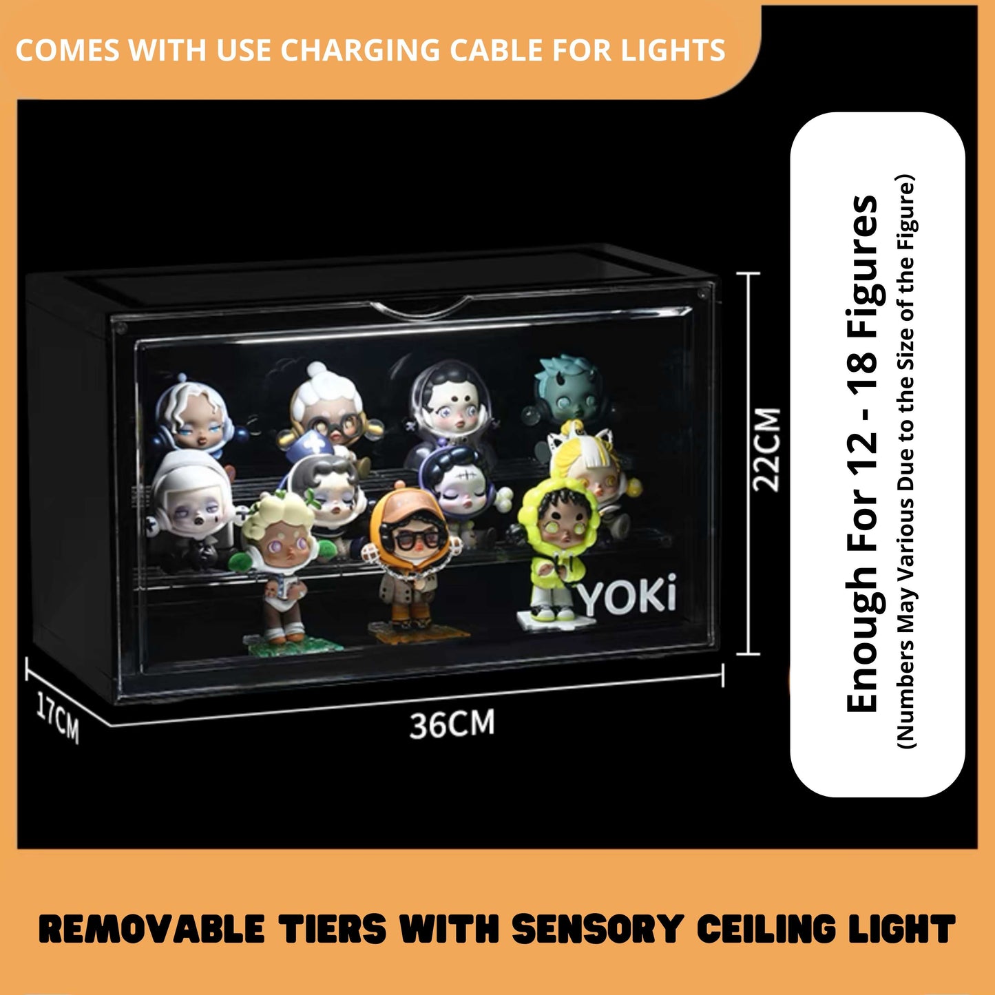 Yoki Display Box: Classic Solid Back + Portable Light Bar