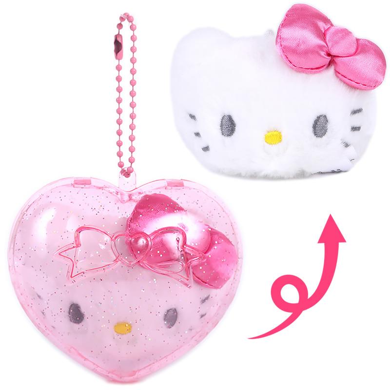 Japan Sanrio Original Mascot Holder in Heart Case - Clear and Plump 3D