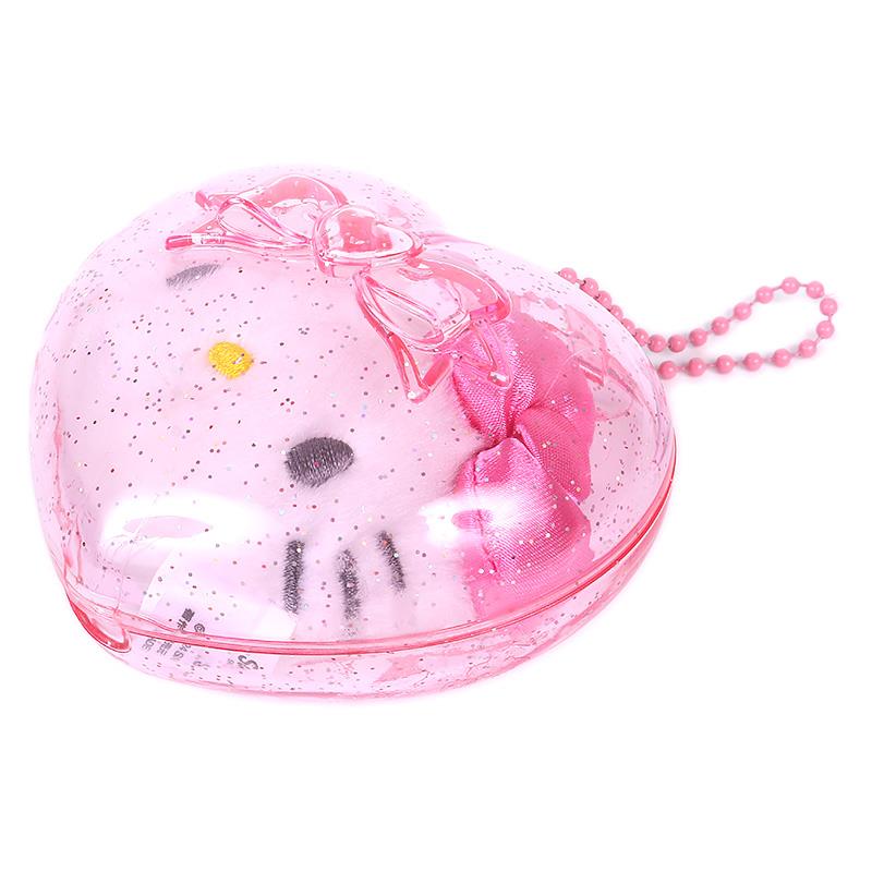 Japan Sanrio Original Mascot Holder in Heart Case - Clear and Plump 3D