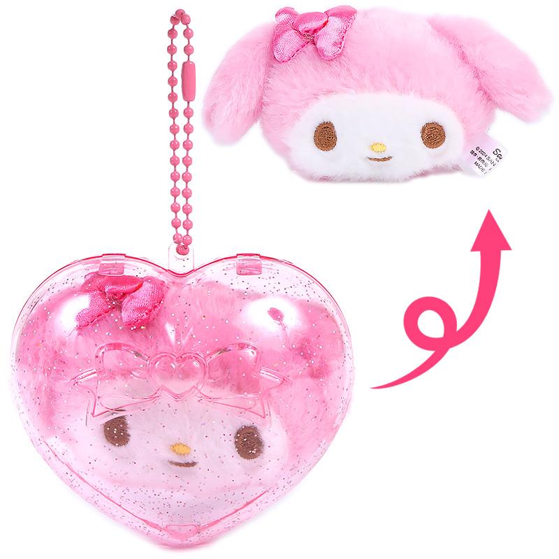 Japan Sanrio Original Mascot Holder in Heart Case - Clear and Plump 3D