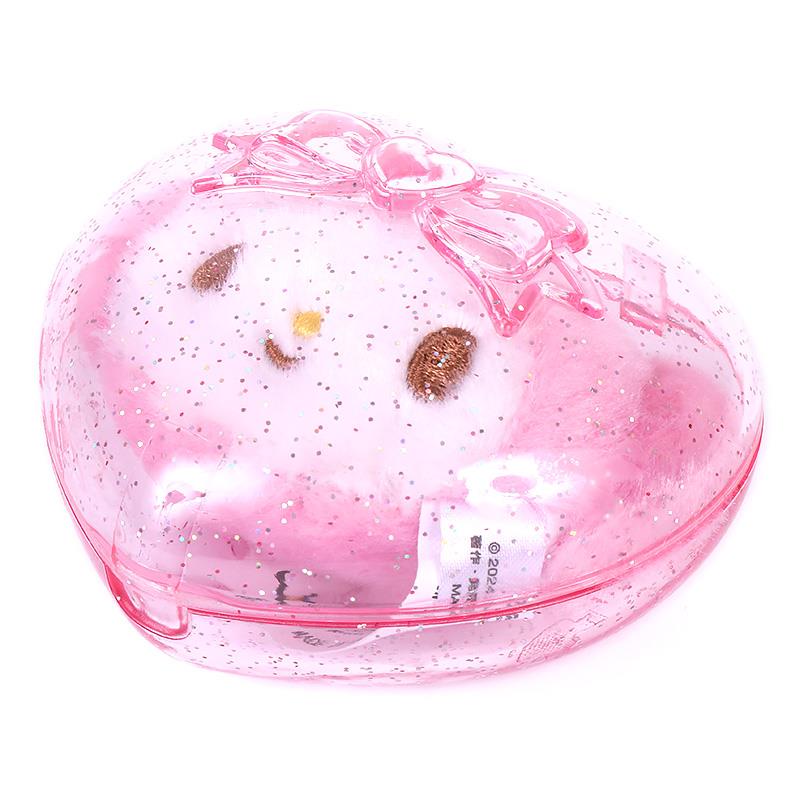 Japan Sanrio Original Mascot Holder in Heart Case - Clear and Plump 3D