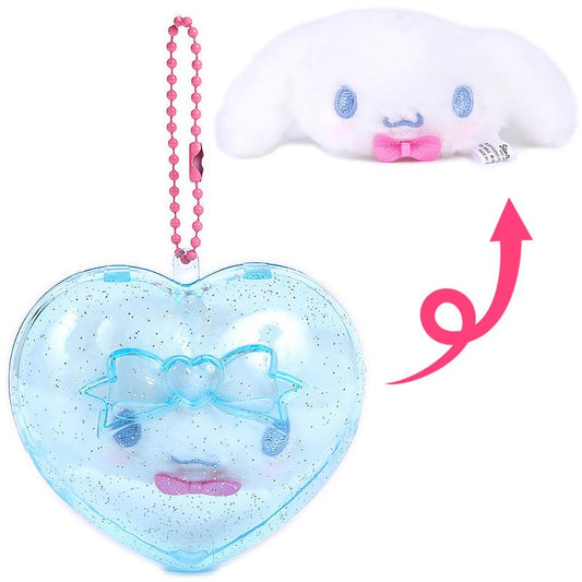 Japan Sanrio Original Mascot Holder in Heart Case - Clear and Plump 3D